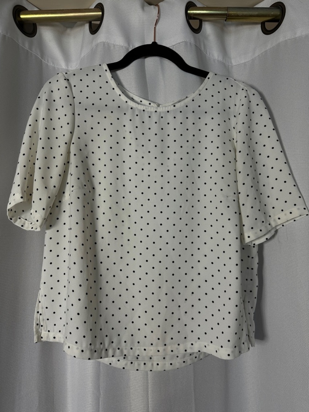 Dalia Women’s White Anchor Blouse with Black Polka Dots short sleeve work wear